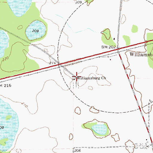 Topographic Map of Williamsburg Church, GA