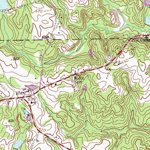 Topographic Map of Willis Cemetery, GA