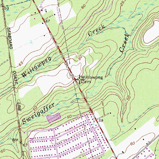 Topographic Map of Willowpeg Cemetery, GA