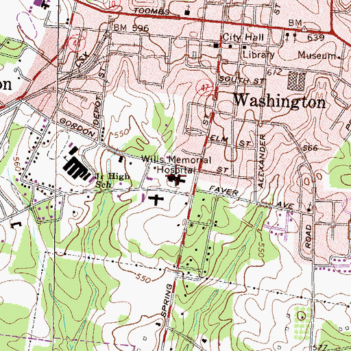 Topographic Map of Wills Memorial Hospital, GA