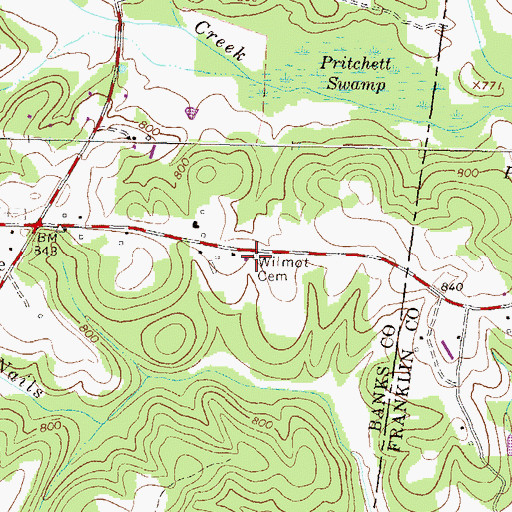 Topographic Map of Wilmot Cemetery, GA