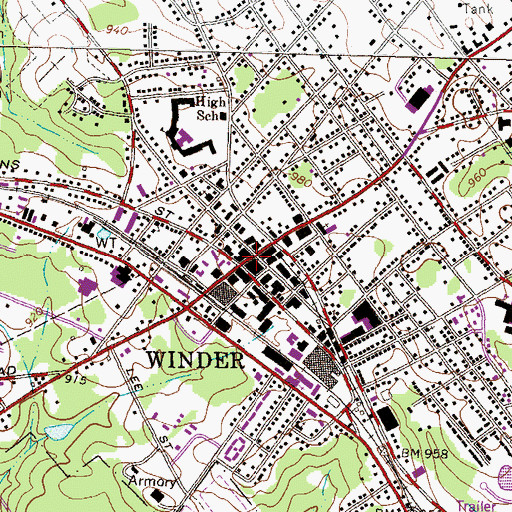 Topographic Map of Winder, GA