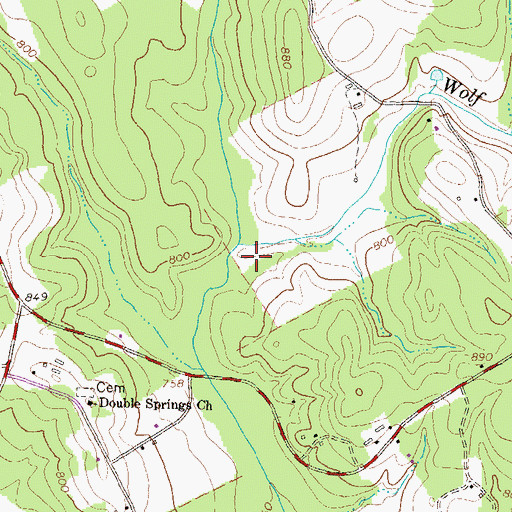 Topographic Map of Wolf Creek, GA