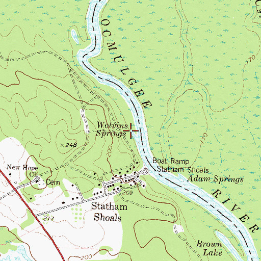 Topographic Map of Wolvins Springs, GA