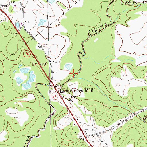 Topographic Map of Woodall Branch, GA