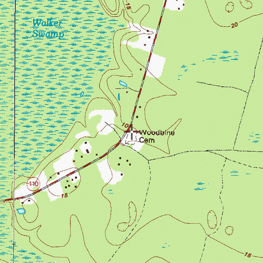 Topographic Map of Woodbine Cemetery, GA