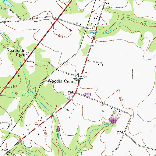 Topographic Map of Woodis Cemetery, GA