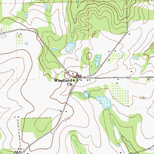 Topographic Map of Woodland Church, GA