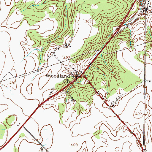 Topographic Map of Woodland Church, GA