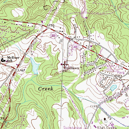 Topographic Map of Woodlawn Church, GA