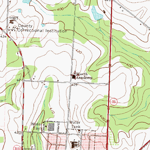 Topographic Map of Worth Academy, GA