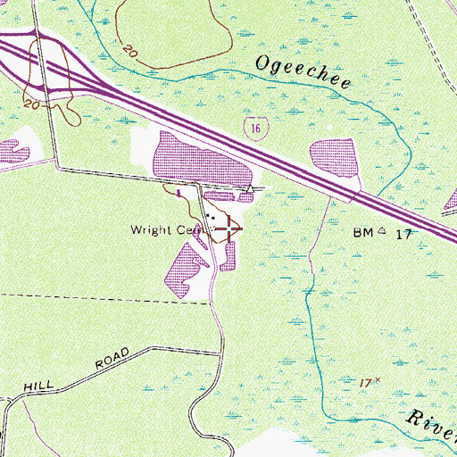 Topographic Map of Wright Cemetery, GA