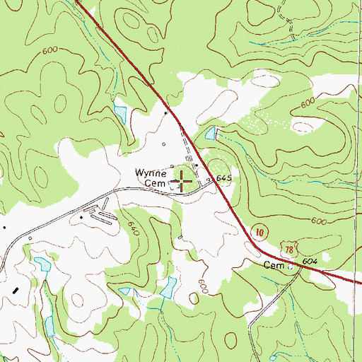 Topographic Map of Wynne Cemetery, GA