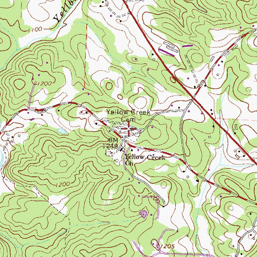 Topographic Map of Yellow Creek Cemetery, GA