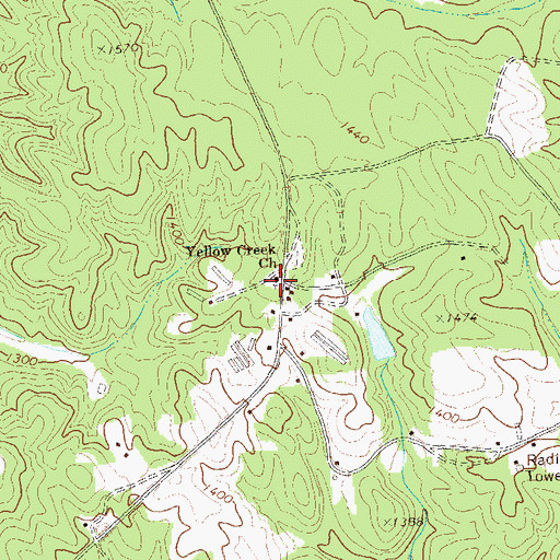 Topographic Map of Yellow Creek Church, GA