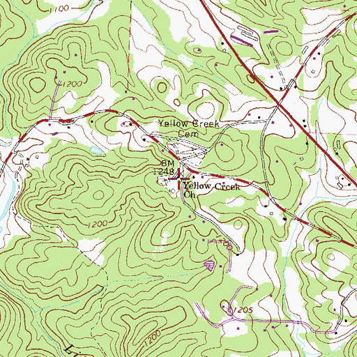 Topographic Map of Yellow Creek Church, GA