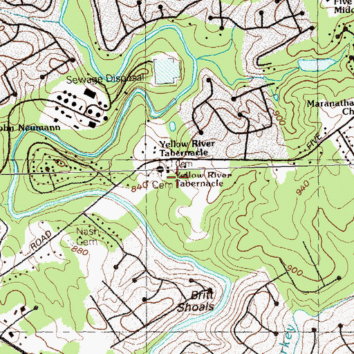 Topographic Map of Yellow River Cemetery, GA