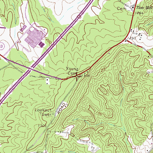 Topographic Map of Young Family Cemetery, GA