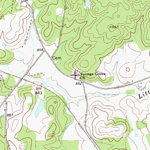 Topographic Map of Youngs Grove Church, GA