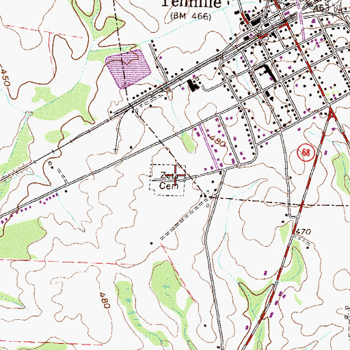Topographic Map of Zeta Cemetery, GA