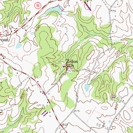Topographic Map of Zidon Church, GA