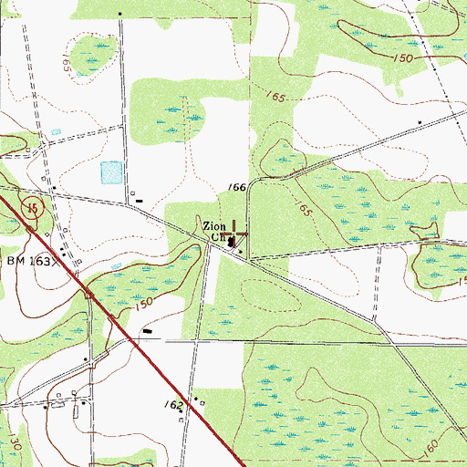 Topographic Map of Zion Church, GA