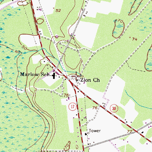 Topographic Map of Zion Church, GA