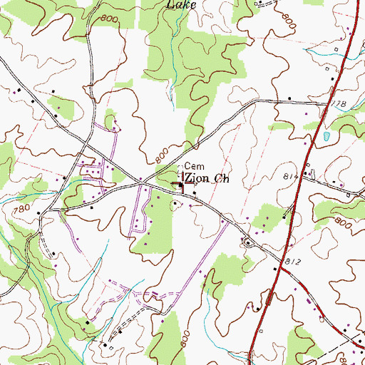 Topographic Map of Zion Church, GA