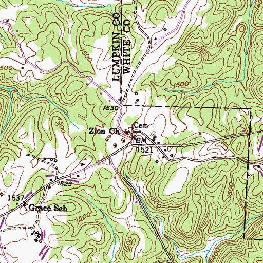 Topographic Map of Zion Church, GA