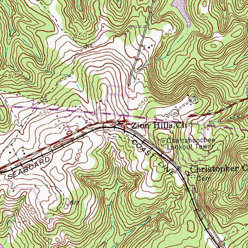 Topographic Map of Zion Hills Church, GA