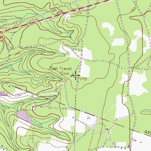 Topographic Map of Zion Travel Cemetery, GA