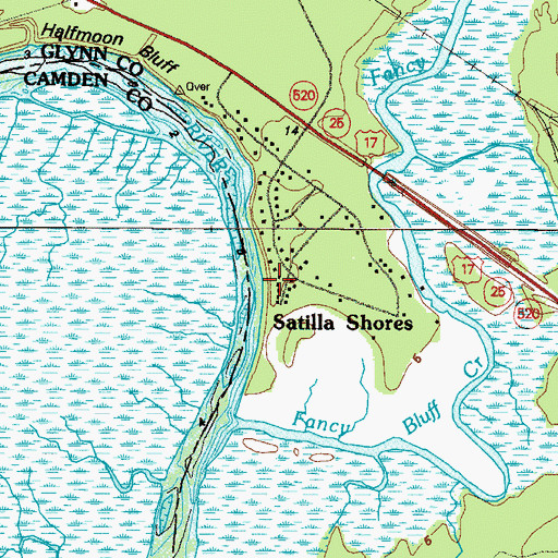 Topographic Map of Satilla Shores, GA