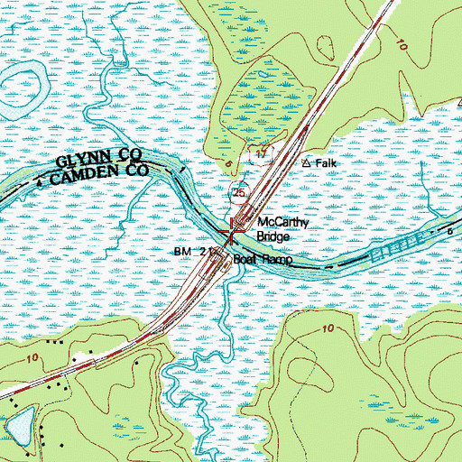Topographic Map of McCarthy Bridge, GA