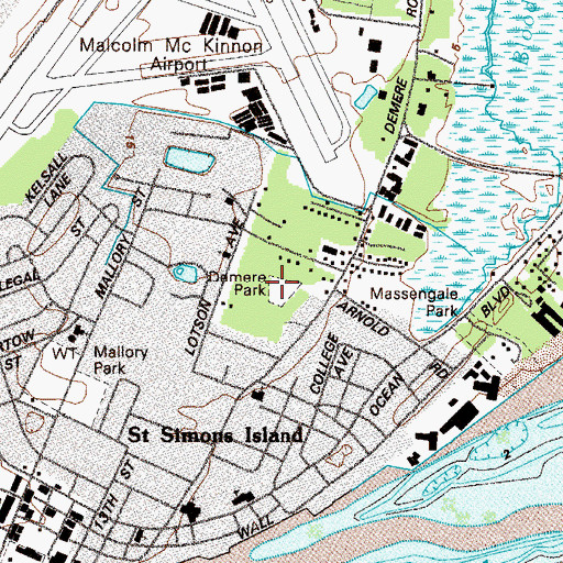 Topographic Map of Demere Park, GA