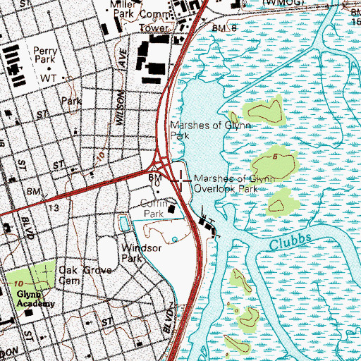 Topographic Map of Marshes of Glynn Overlook Park, GA