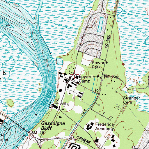 Topographic Map of Epworth-by-the-Sea Camp, GA