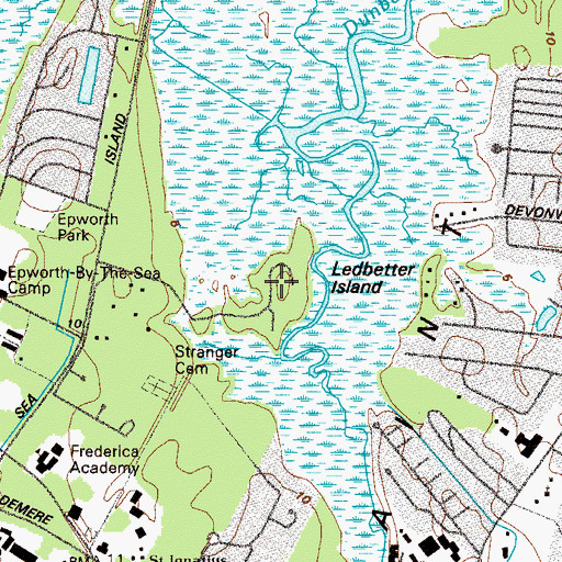 Topographic Map of Ledbetter Island, GA