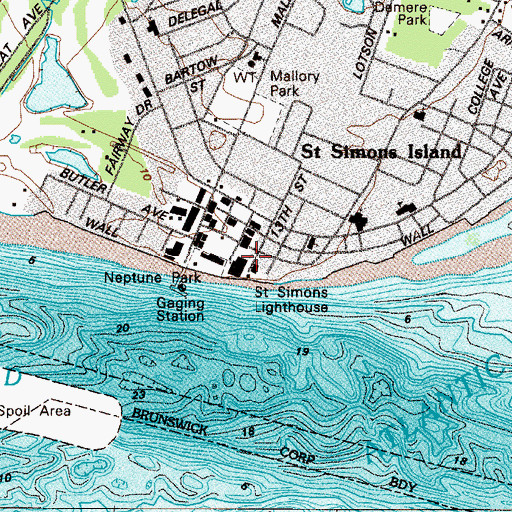 Topographic Map of Saint Simons Lighthouse, GA