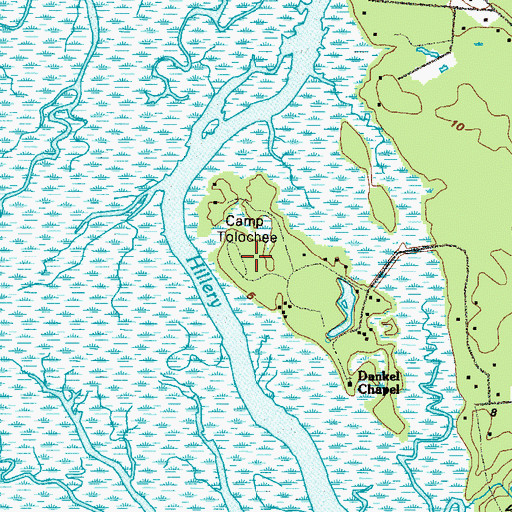 Topographic Map of Camp Tolochee, GA