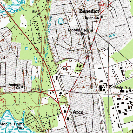 Topographic Map of Ballard Park, GA