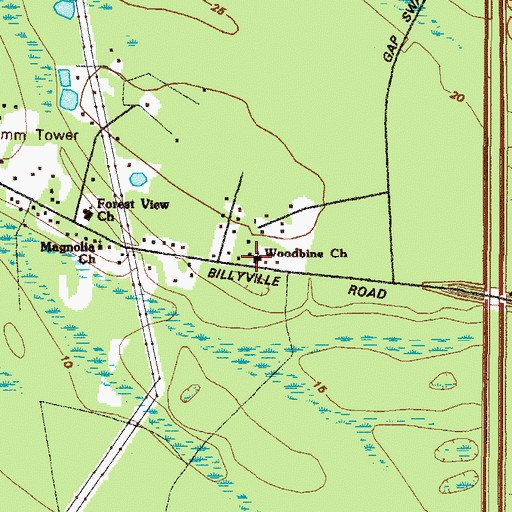 Topographic Map of Woodbine Church, GA