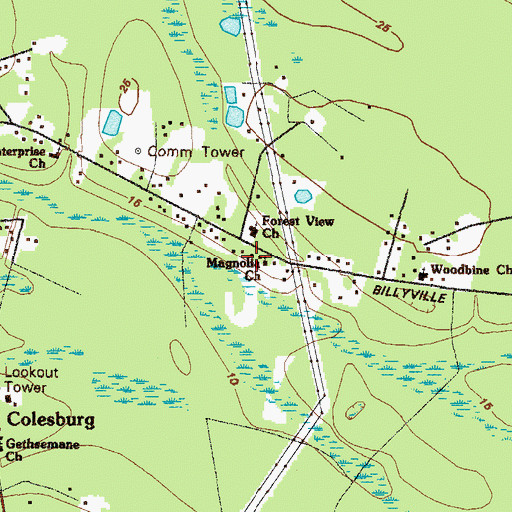 Topographic Map of Magnolia Church, GA