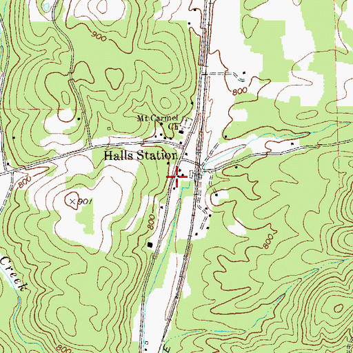 Topographic Map of Halls, GA