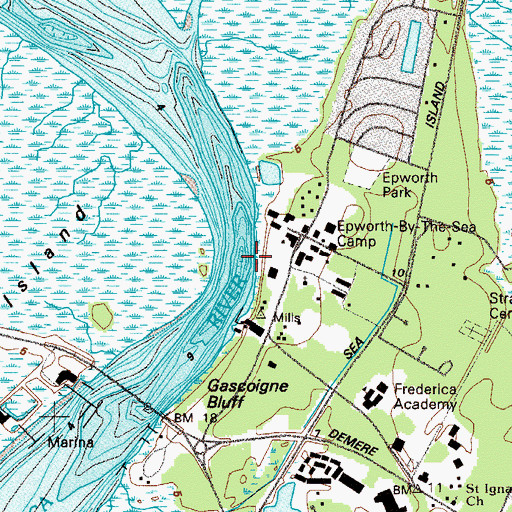 Topographic Map of Saint Simons Mills, GA