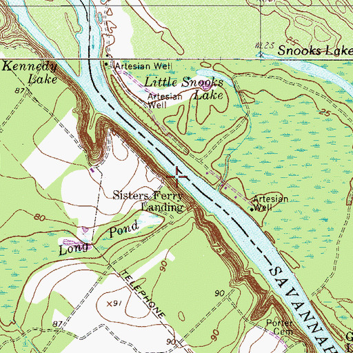 Topographic Map of Sisters Ferry Landing, GA