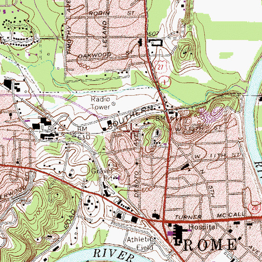 Topographic Map of West Rome, GA