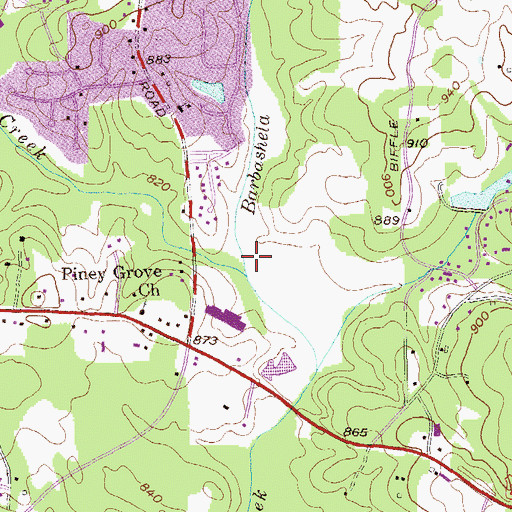 Topographic Map of Barbashela Creek, GA