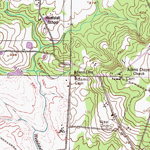 Topographic Map of Adams Cemetery, GA