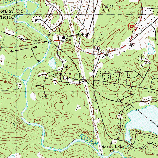 Topographic Map of Anderson Cemetery, GA