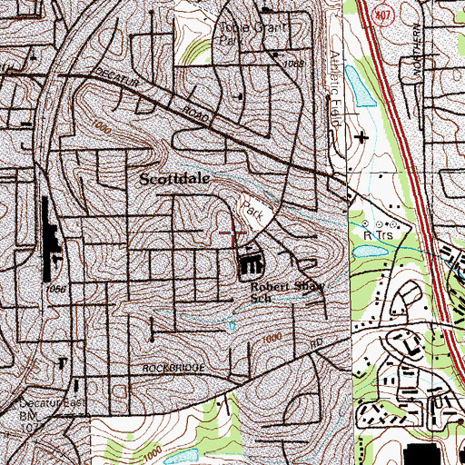 Topographic Map of Avondale School, GA